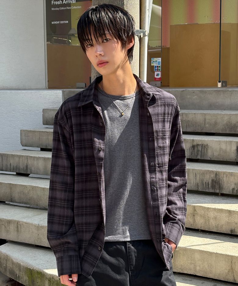 빈티지 레귤러 체크 셔츠[차콜]