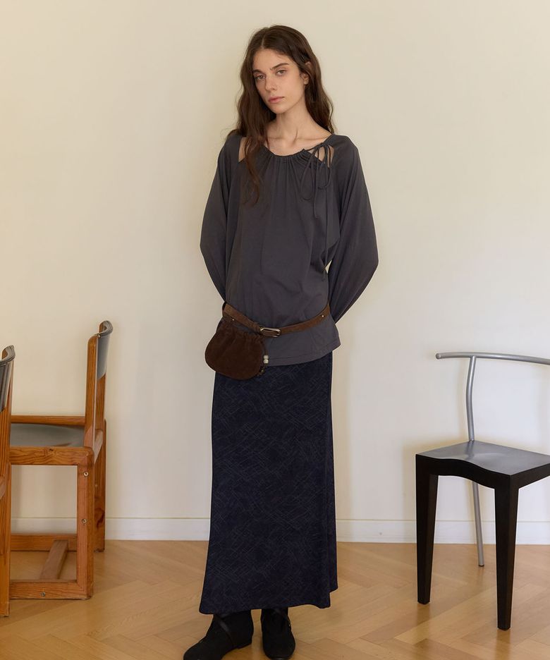 CHECK EASE LONG SKIRT [ CHARCOAL ]