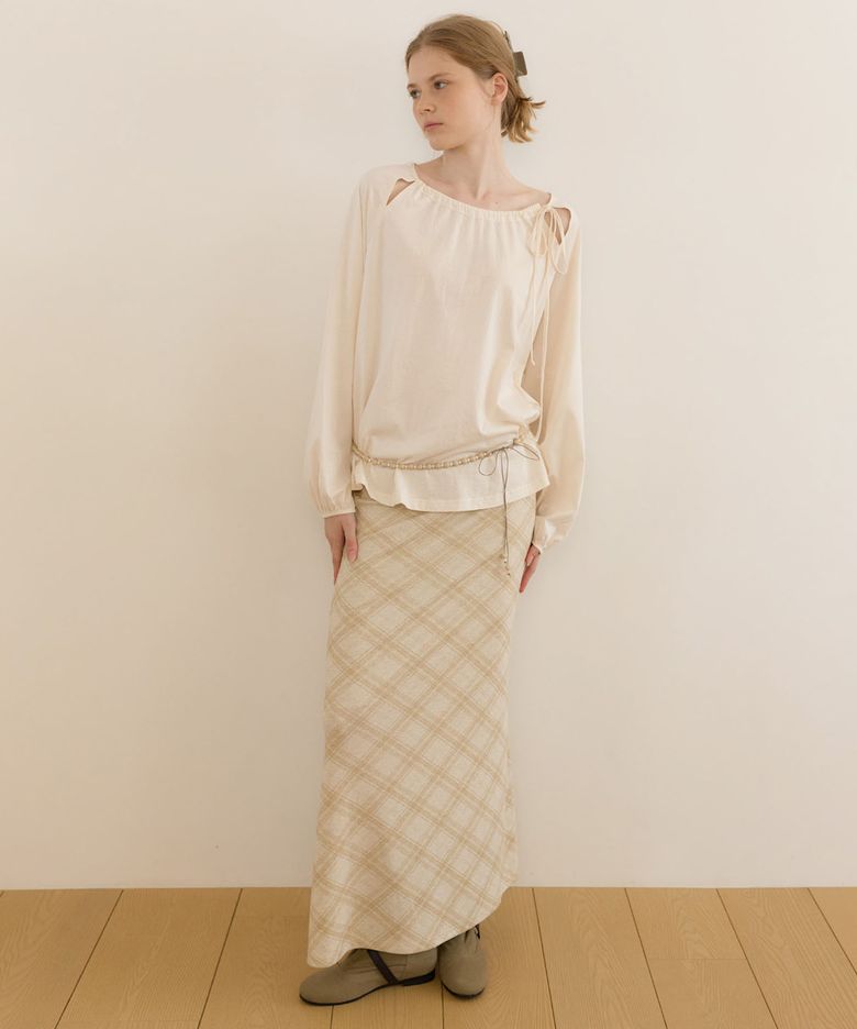 CHECK EASE LONG SKIRT [ BEIGE ]