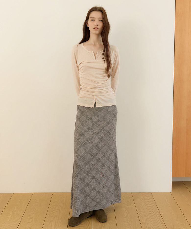 CHECK EASE LONG SKIRT [ GRAY ]