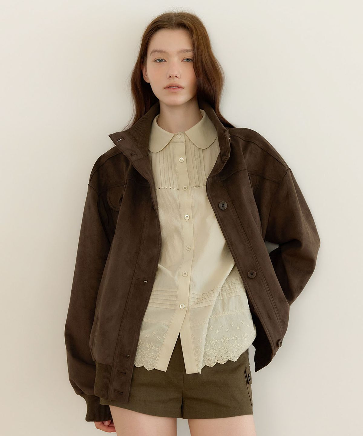 아우로(OURO) SUEDE BLOUSON BOMBER JACKET [ DEEP BROWN ]