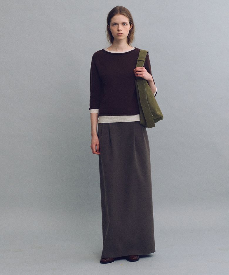 tuck maxi wool skirt (dusty brown)