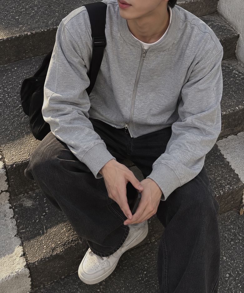 미니멀 라운드 절개 집업 자켓_메란지