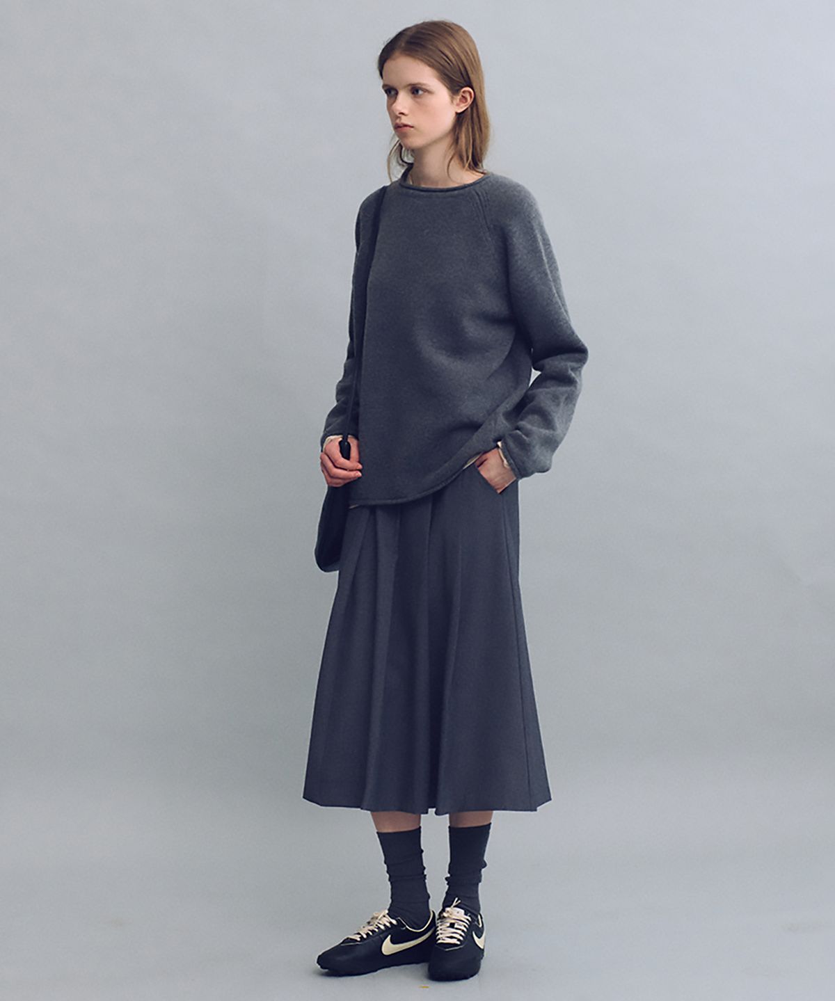 아우브아워(AUBOUR) double pocket pleats skirt (grey)