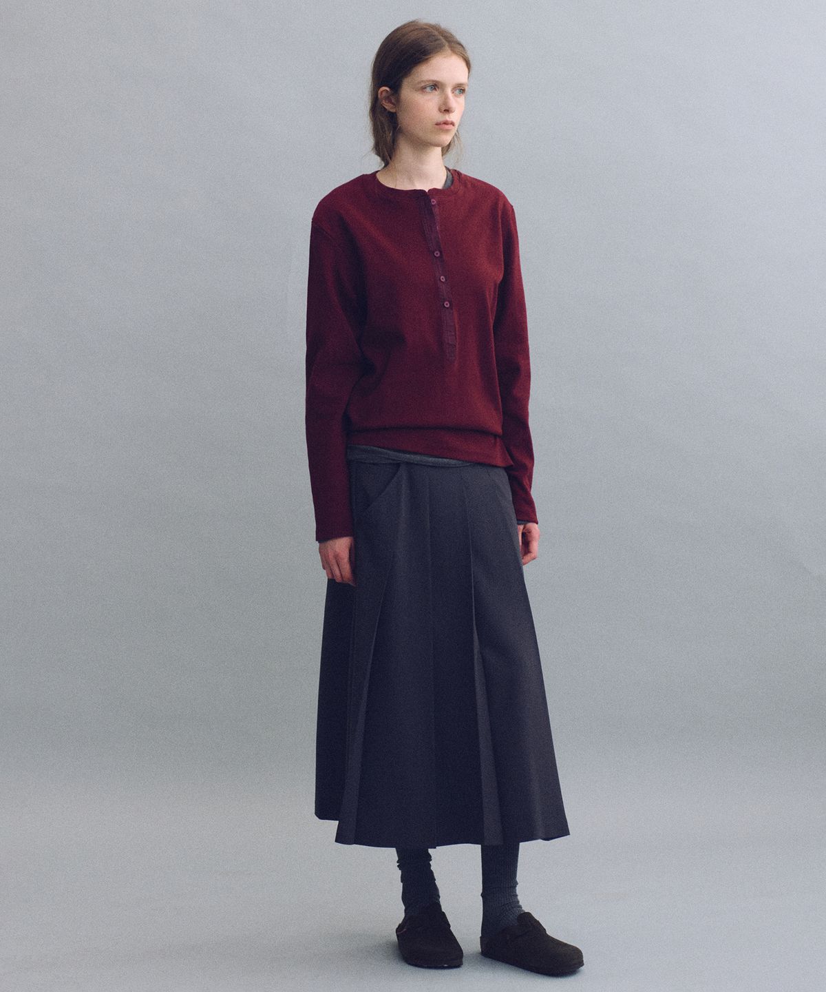 아우브아워(AUBOUR) double pocket pleats skirt (charcoal)