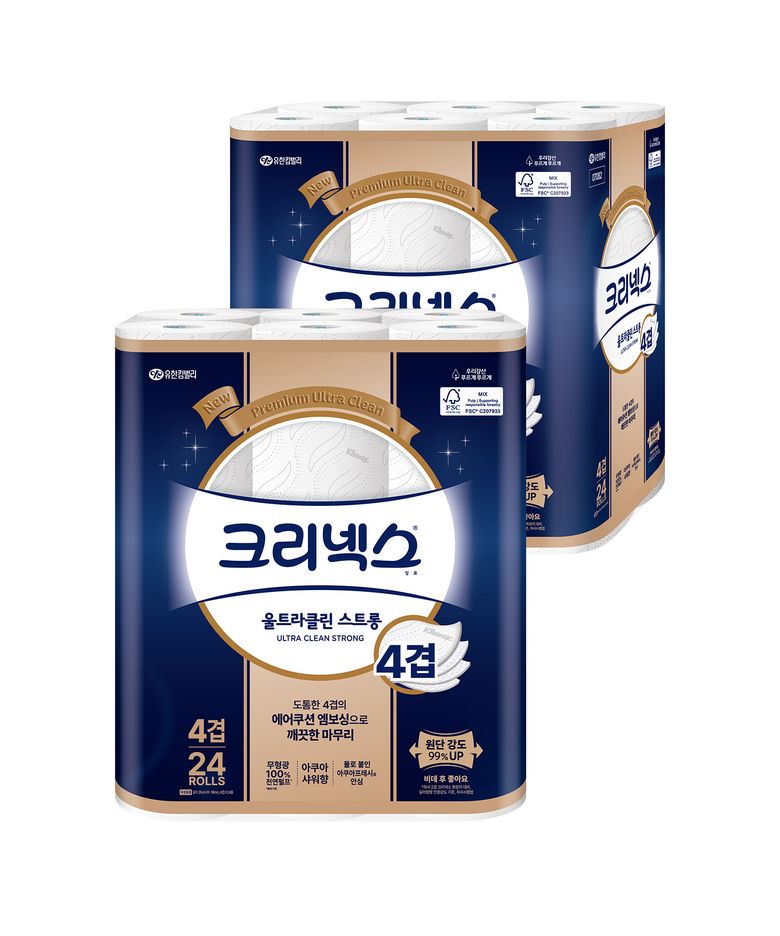 4겹 천연펄프 울트라클린 스트롱 25M-24롤X2팩