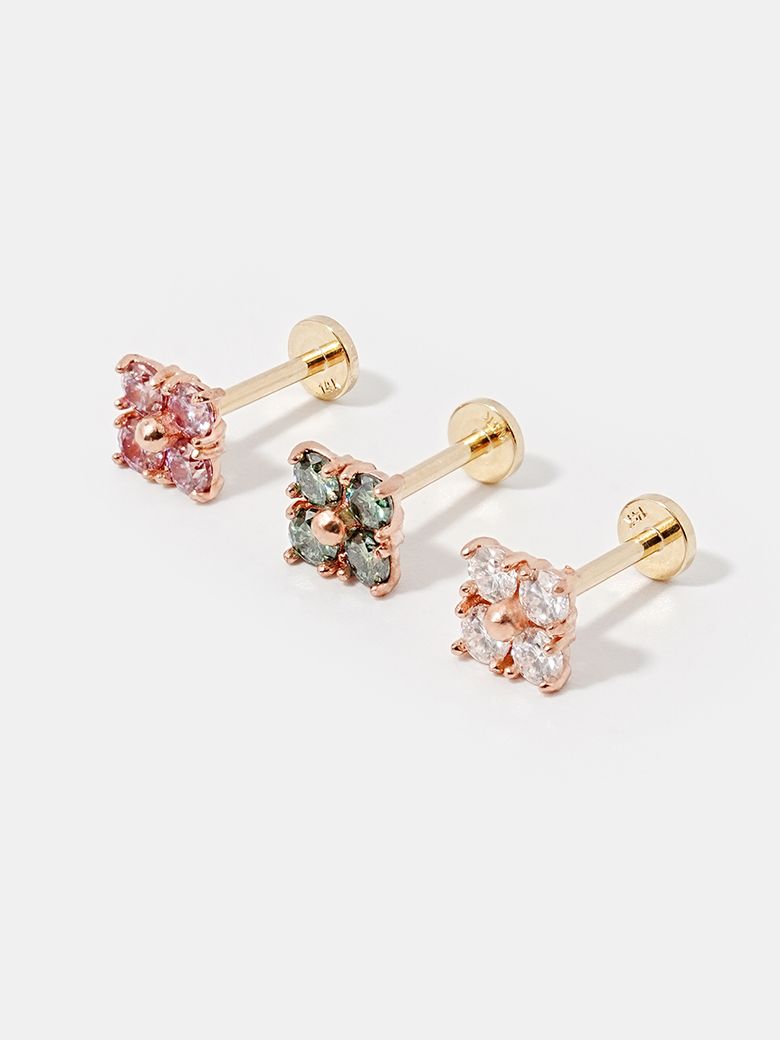 [0.8mm] 14K 인터널 모이사나이트 쿼드 글로우 라블렛 피어싱 귀걸이