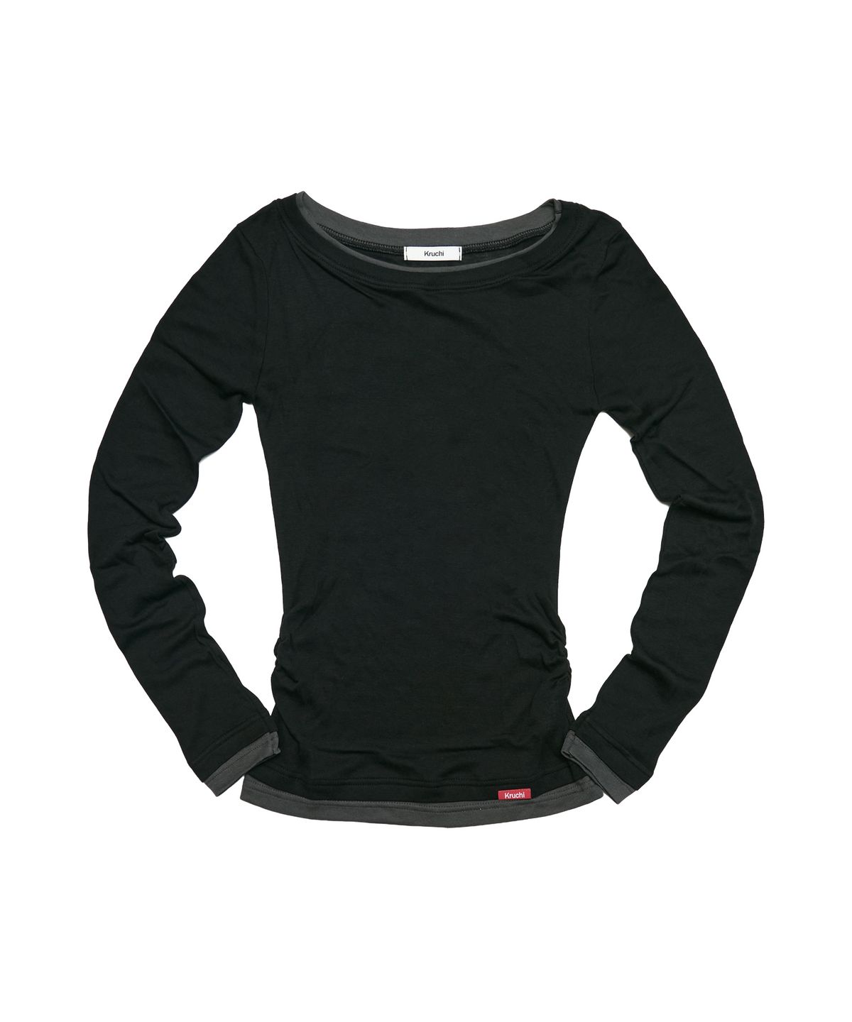 크루치(KRUCHI) Shirring Layered Top (BLACK) WOMENS