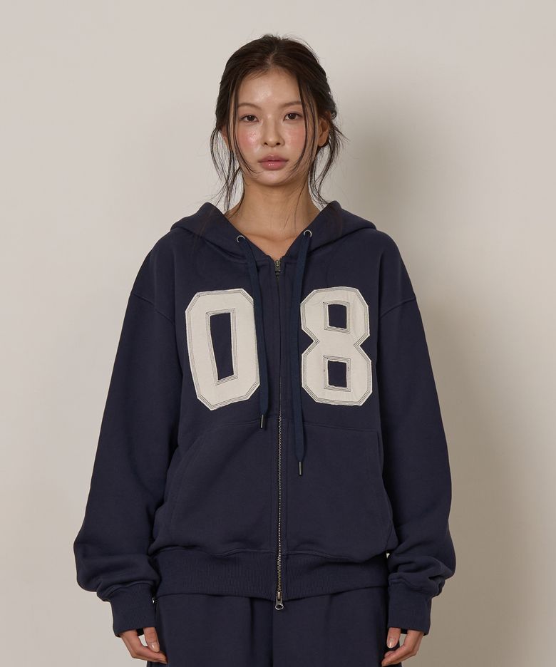 로고패치 오버핏 후드집업 (NAVY)