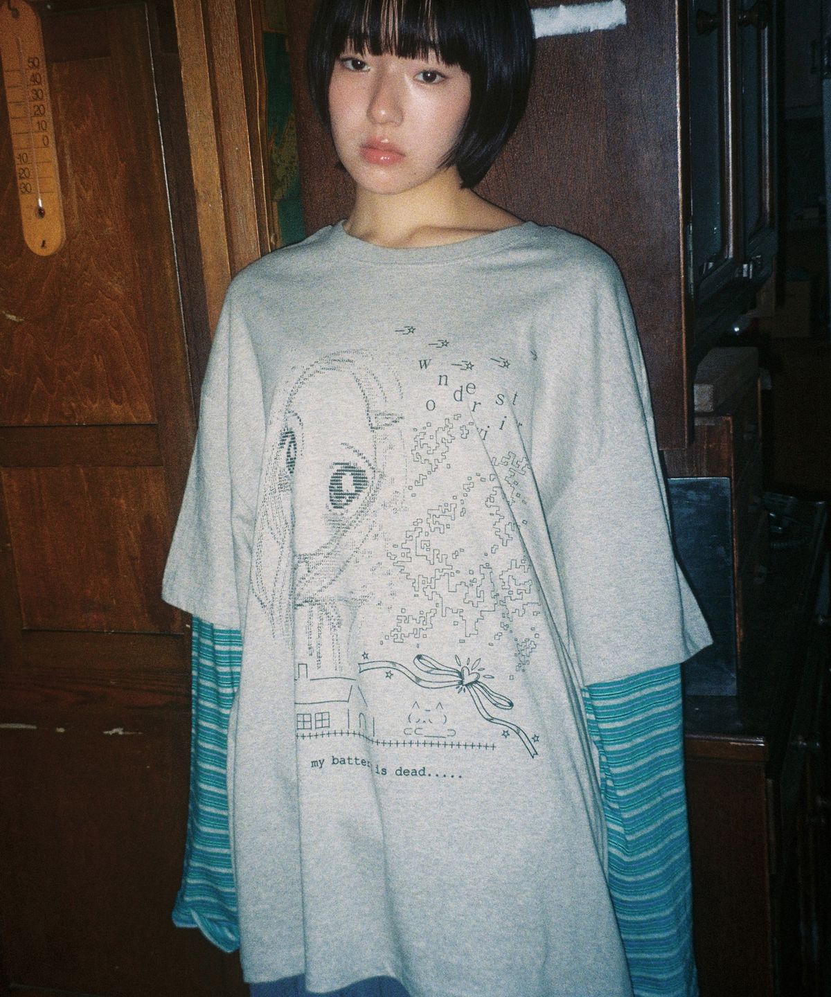 원더비지터(WONDERVISITOR) HEESU Collage Layered LS-T [Melange grey]