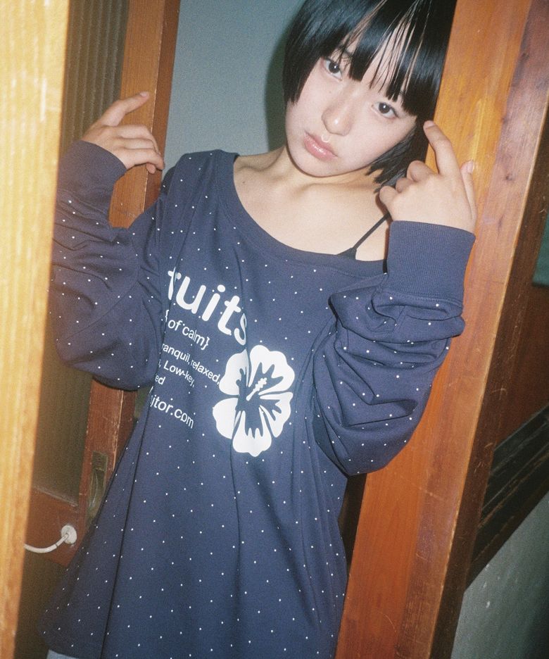 fruits dot One shoulder T-shirt [Navy]