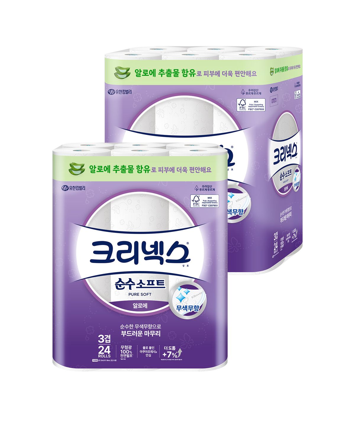 크리넥스(KLEENEX) 3겹 순수소프트 알로에 28M-24롤x2팩