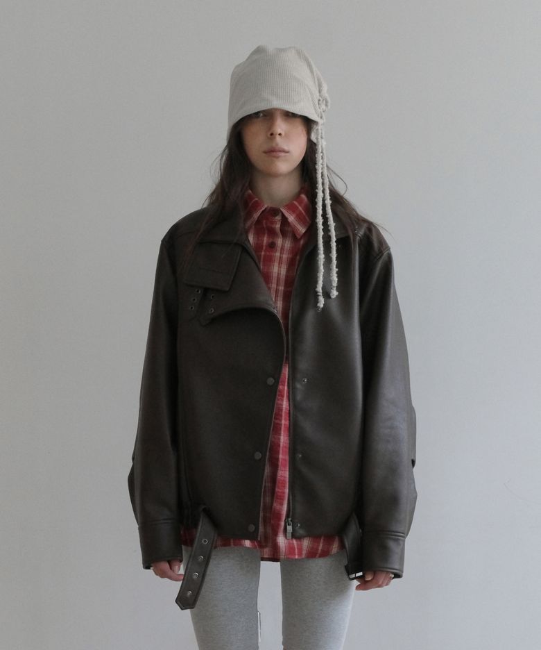BELTED OVERSIZED LEATHER JUMPER [BROWN]