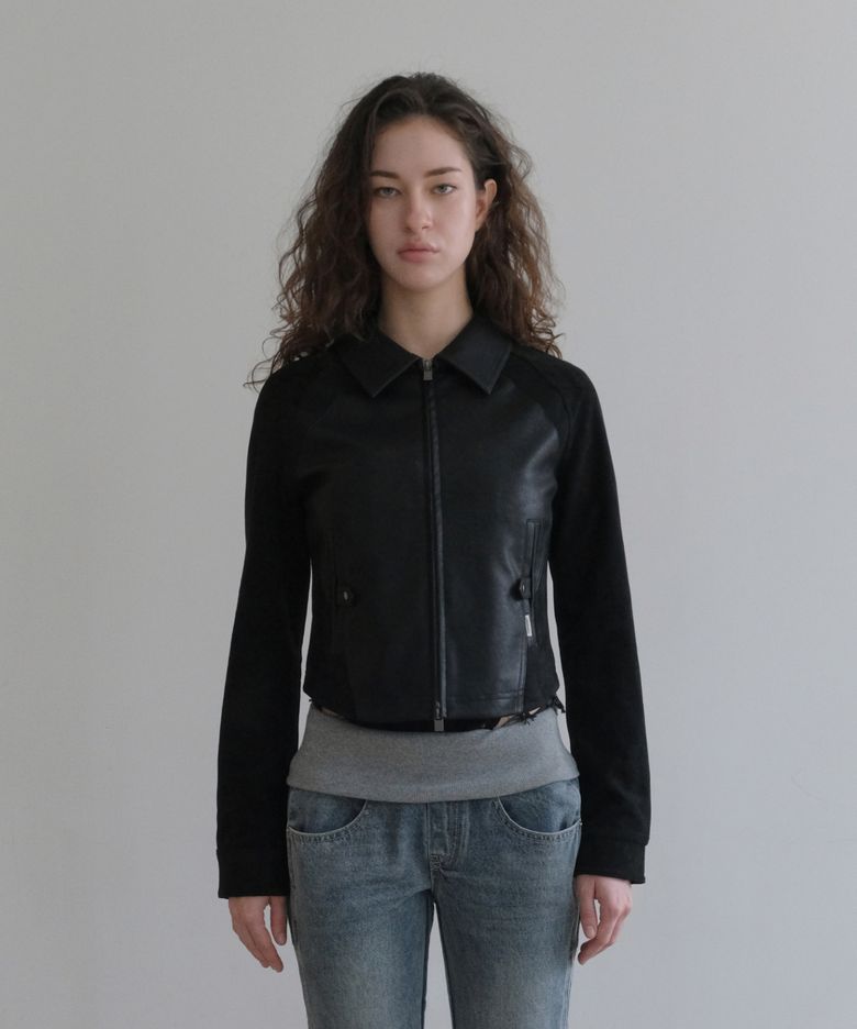 SUEDE MIXED LEATHER JACKET [BLACK]