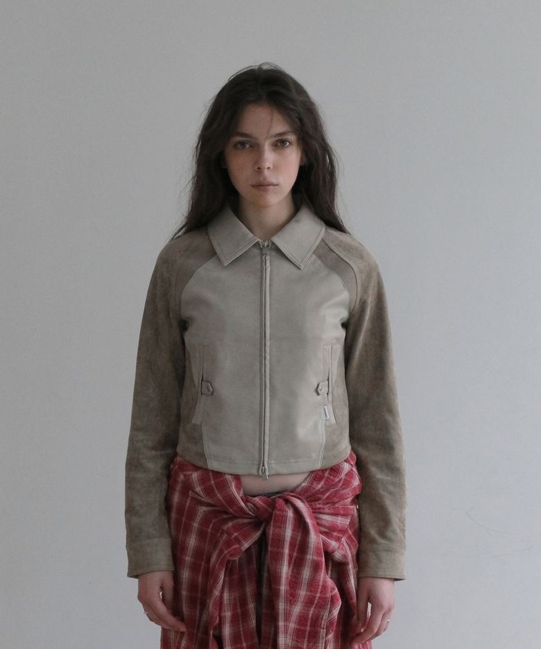 SUEDE MIXED LEATHER JACKET [BEIGE]