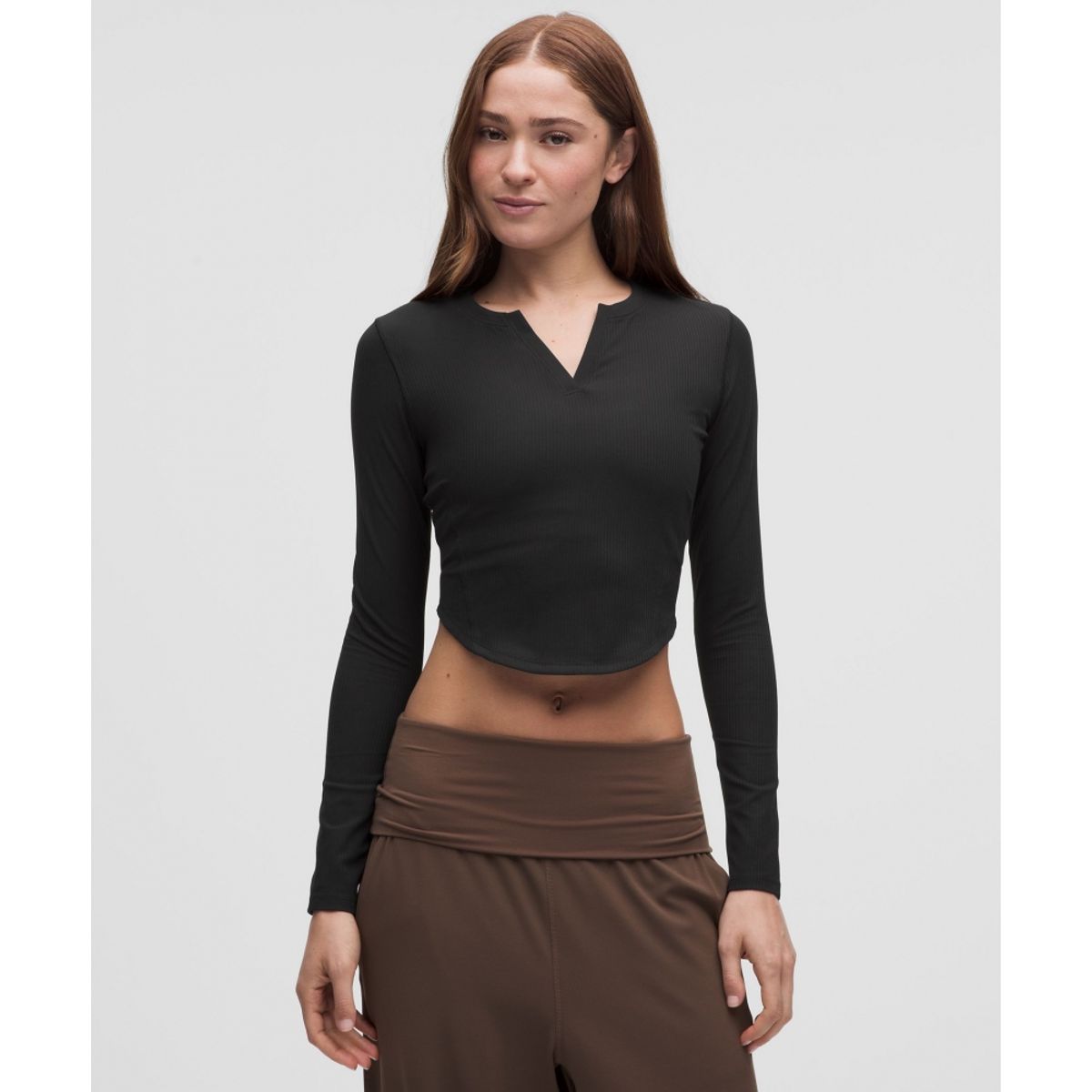 룰루레몬(LULULEMON) 리브드 Nulu 스플릿넥 롱슬리브 셔츠  BLK