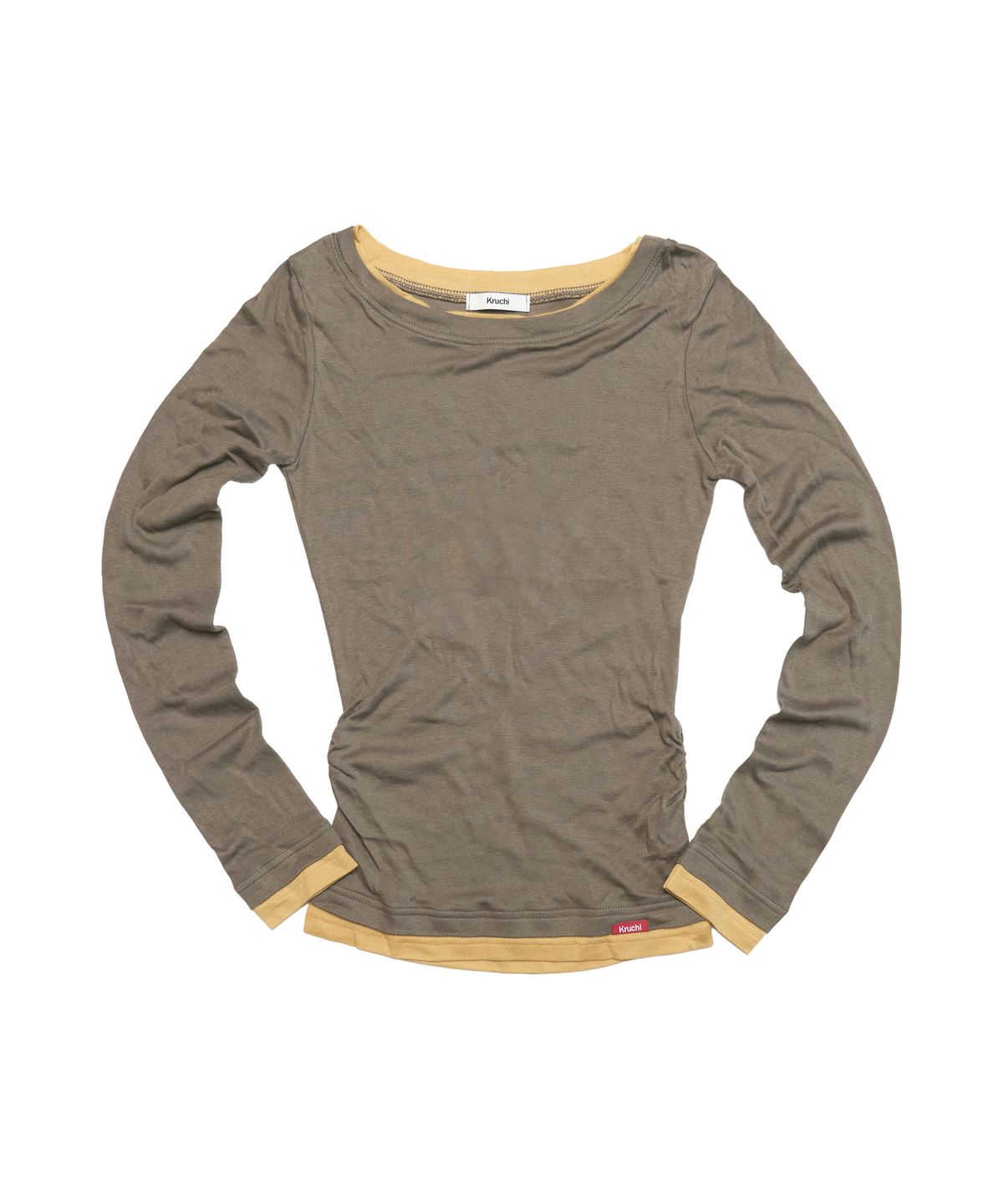 크루치(KRUCHI) Shirring Layered Top (MOCHA) WOMENS