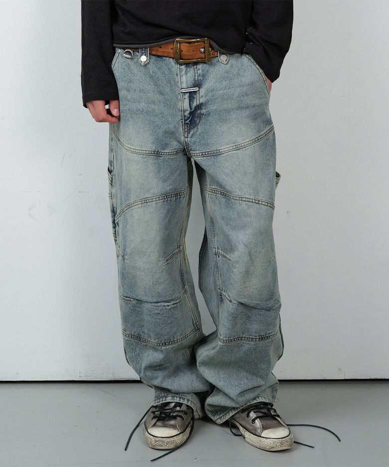 ROUND DOUBLE KNEE DENIM PANTS LIGHT BLUE