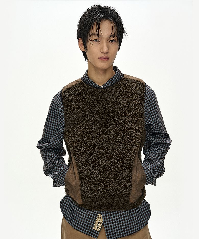 SORANO PATCHWORK FLEECE VEST (TAUPE)