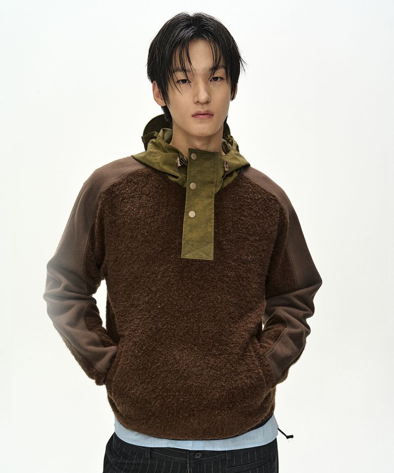 ORTE TERRY HALF ZIP UP HOODIE (BROWN)