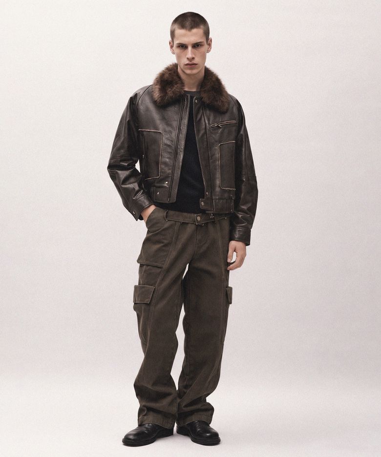 BUFFALO LEATHER BOMBER JACKET (DARK BROWN)