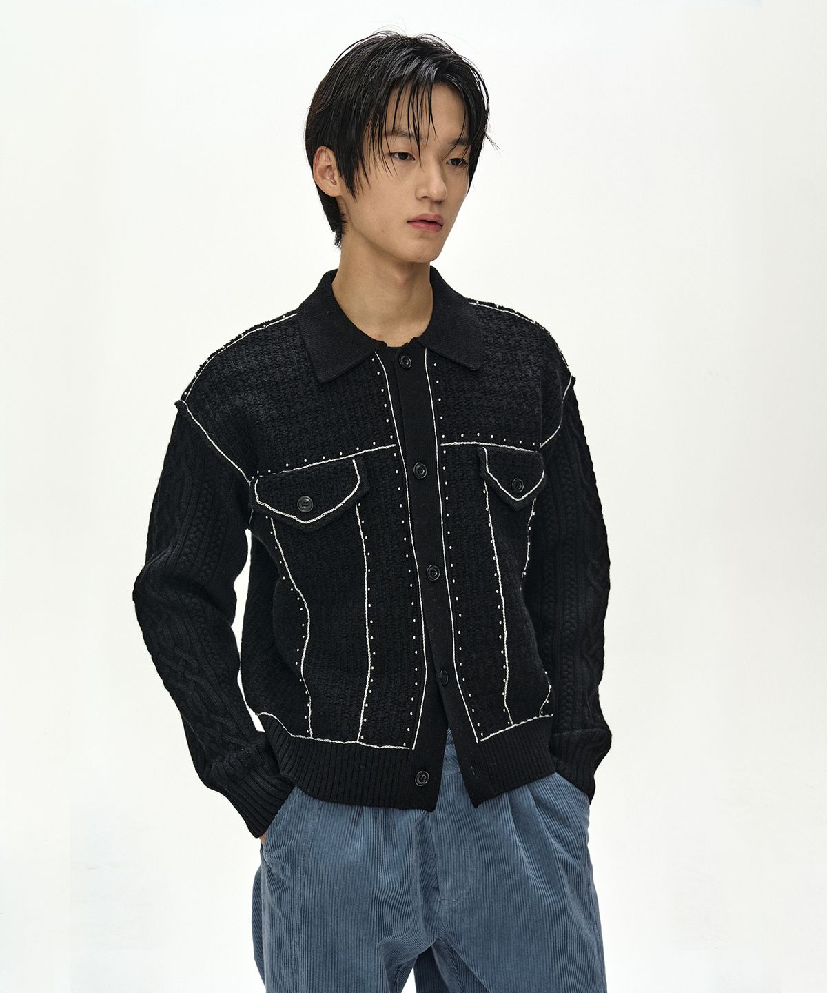 앤더슨벨(ADSB ANDERSSON BELL) CAMELON TRUCKER CARDIGAN (BLACK)