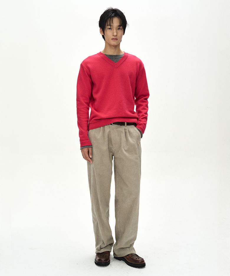 CROSSOVER WIDE-LEG CORDUROY TROUSERS (CREAM)