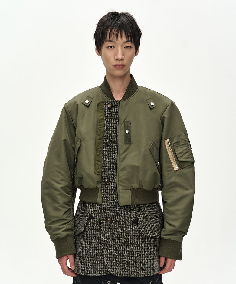 UNISEX DECONSTRUCTED LAYERED BOMBER COAT (SAGE)