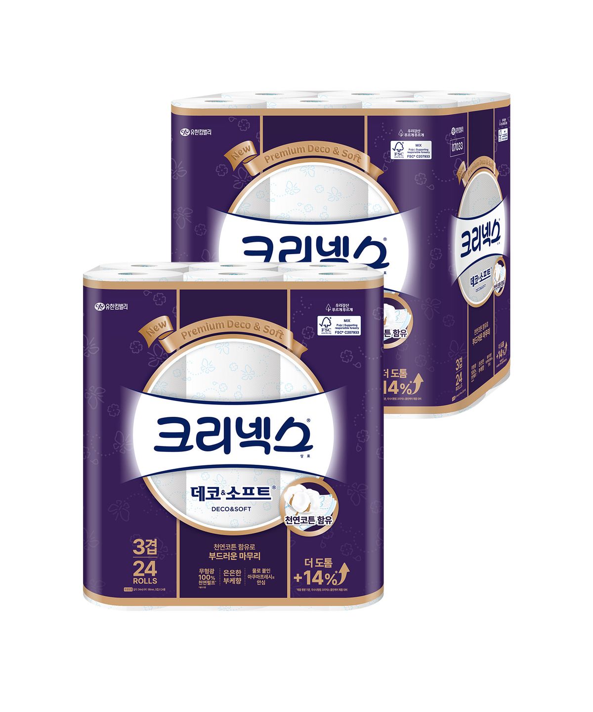 크리넥스(KLEENEX) 3겹 데코&소프트 화장지 34M-24롤X2팩