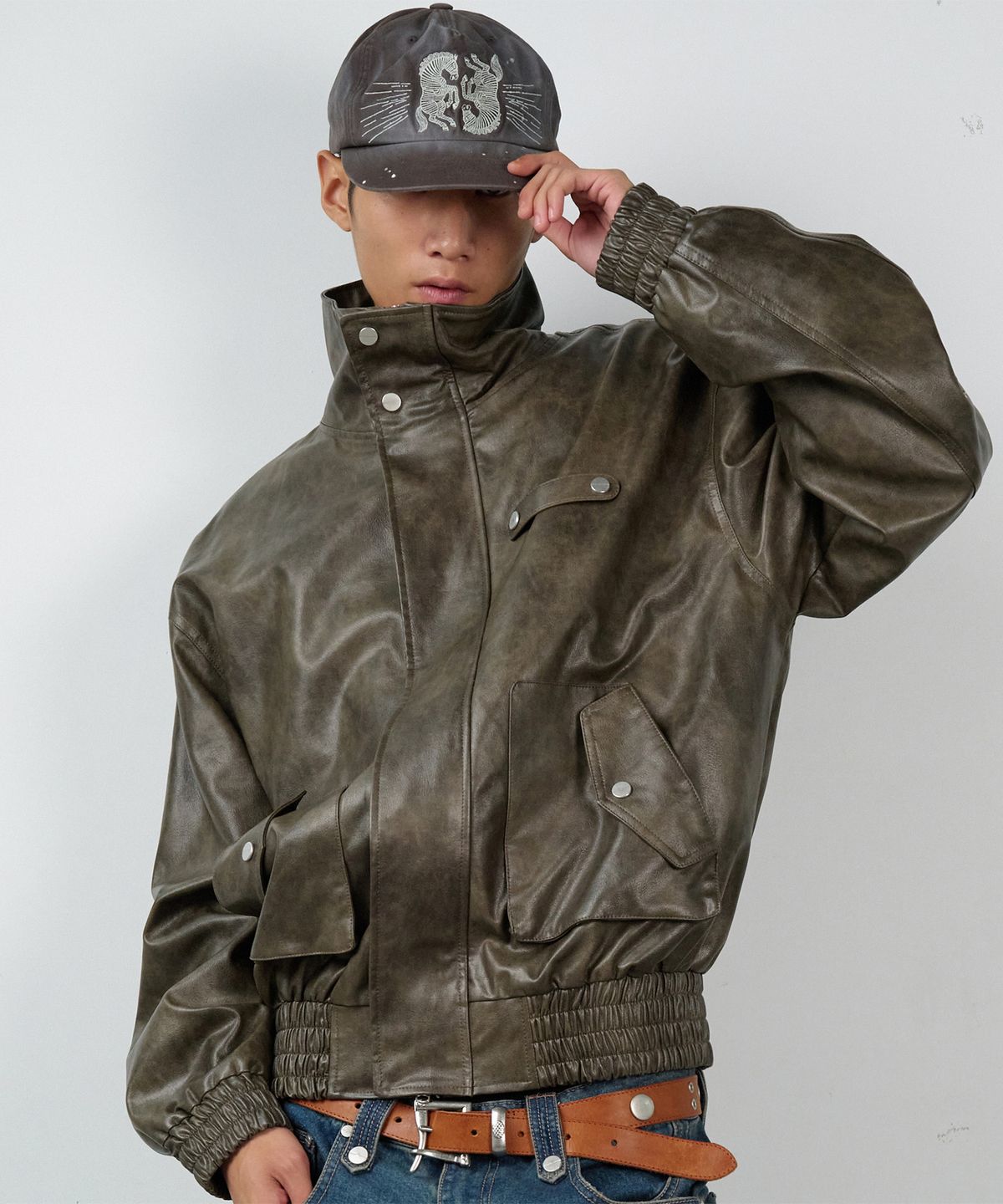 더바이닐하우스(THEVINYLHOUSE) RUGGED LEATHER JACKET BROWN