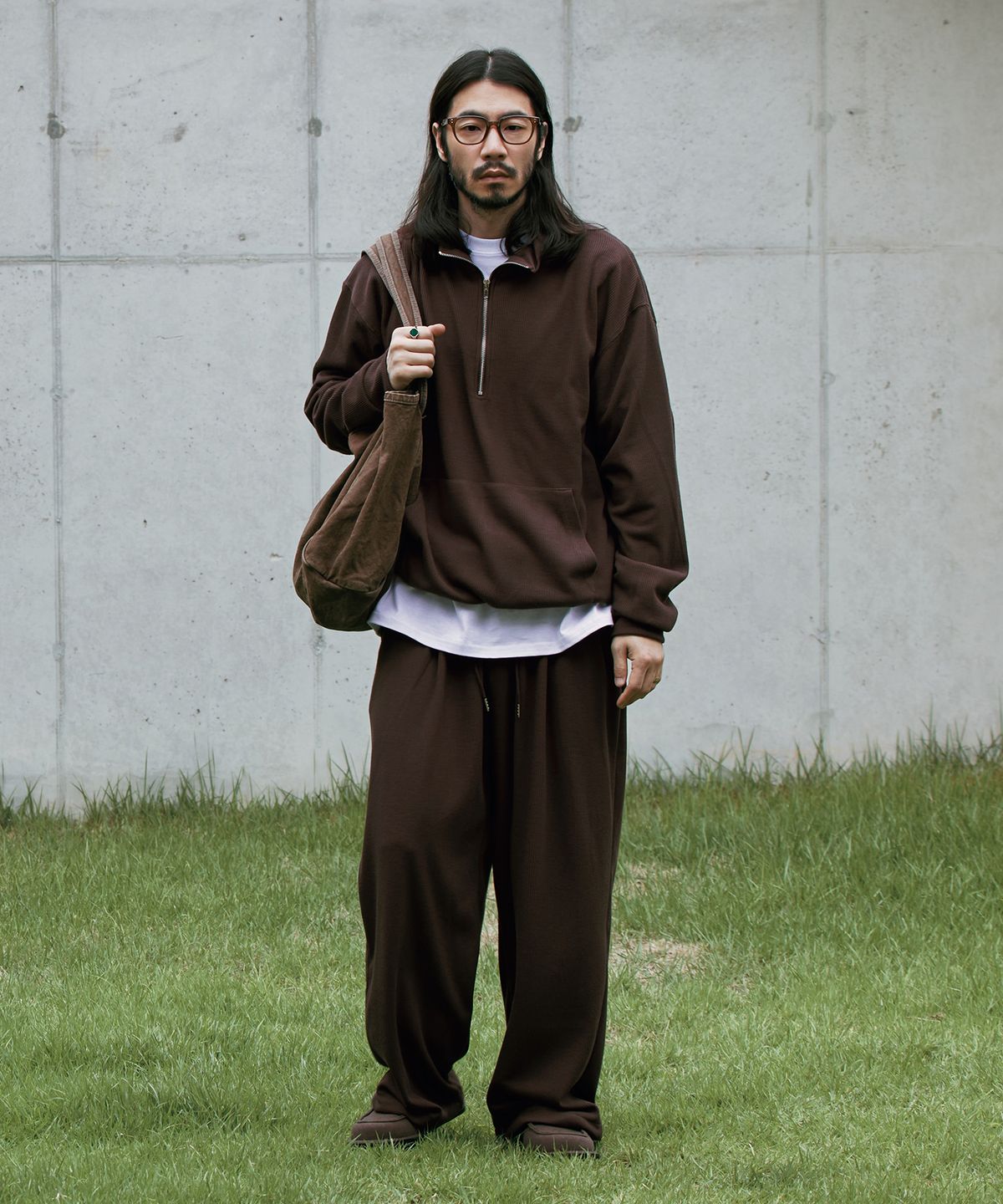 러기드하우스(RUGGED HOUSE) 스판 골지 프리 셋업 브라운