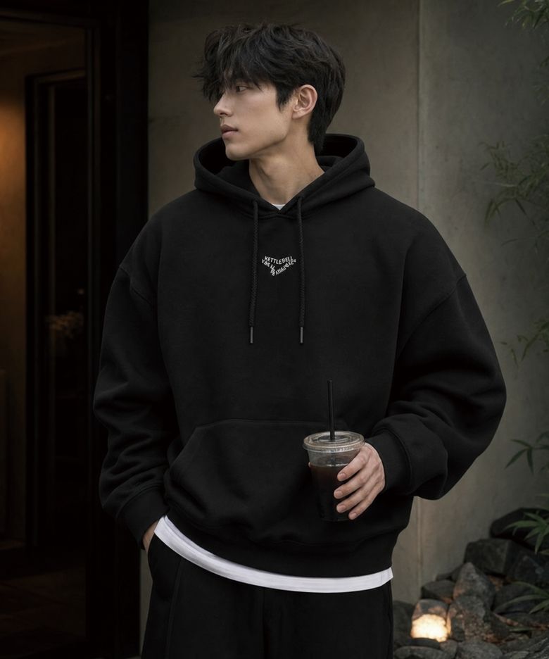 스타트 나우 서클 레터링 오버핏 후드티 [BLACK]