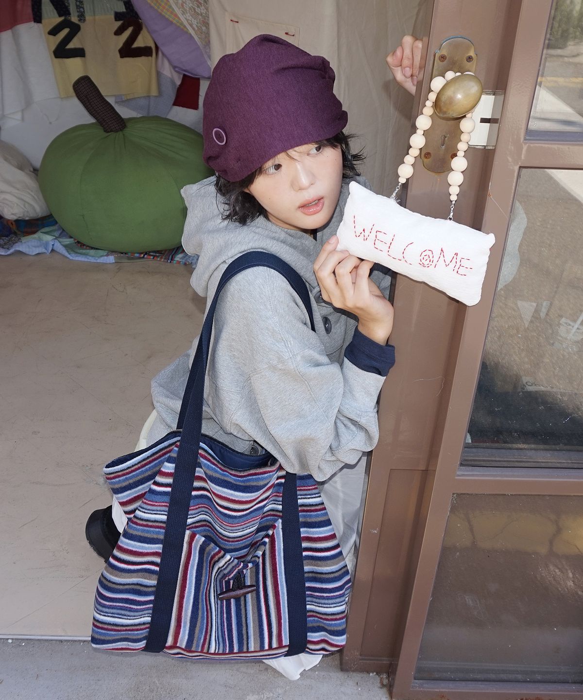 샐볼(SALBOL) FLEECE LUZCO BAG [NAVY STRIPE]
