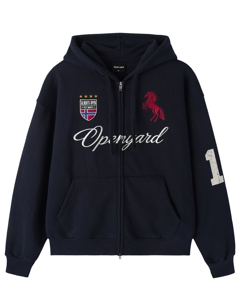 VARSITY HORSE HOODIE ZIP UP -NAVY