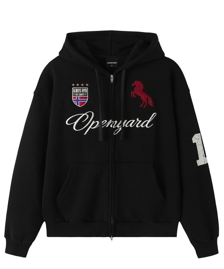 VARSITY HORSE HOODIE ZIP UP - BLACK