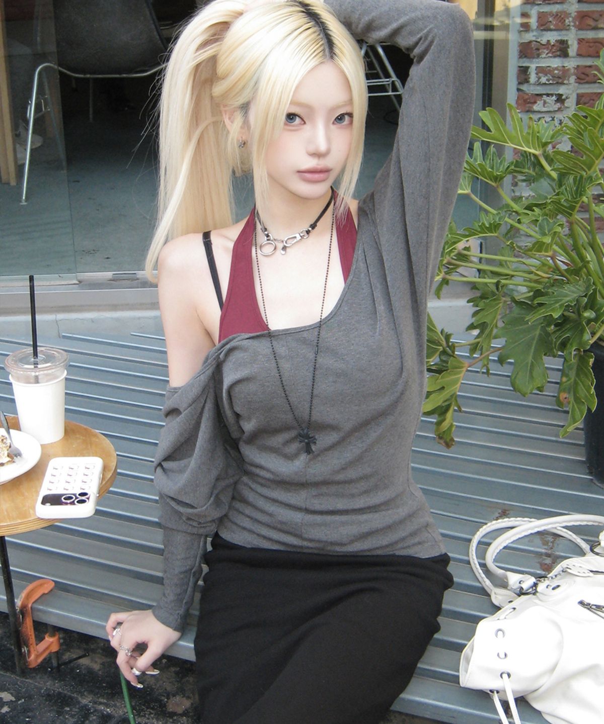 바운더리(BOUNDARY) GLAM BACK SLIT LONG SWEAT SKIRT BLACK