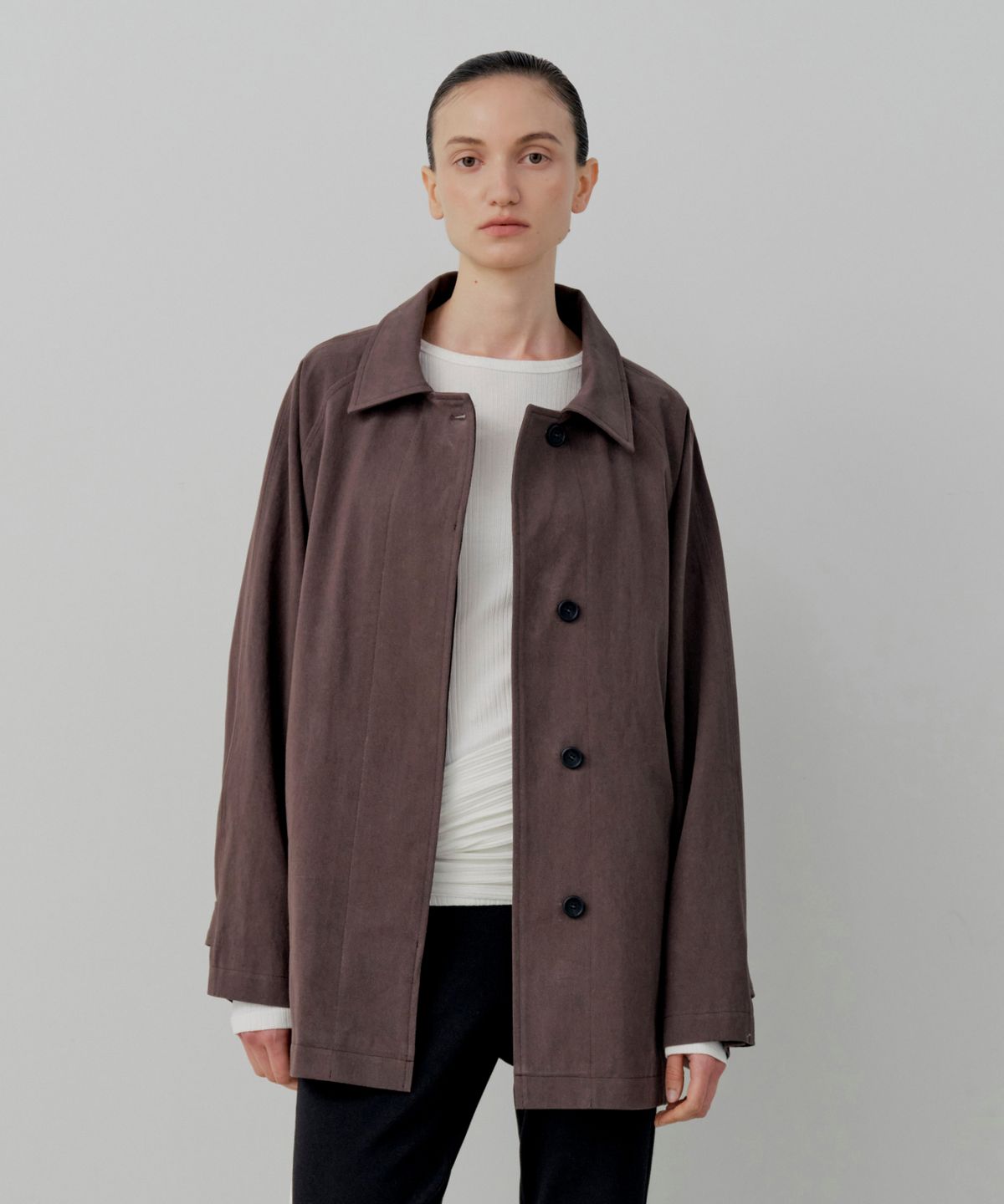 르세지엠(LESEIZEME) Classic Twill Raglan Half Coat - Brown