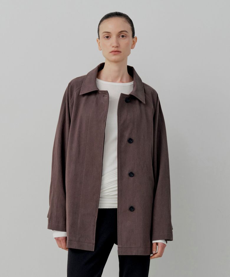 Classic Twill Raglan Half Coat - Brown