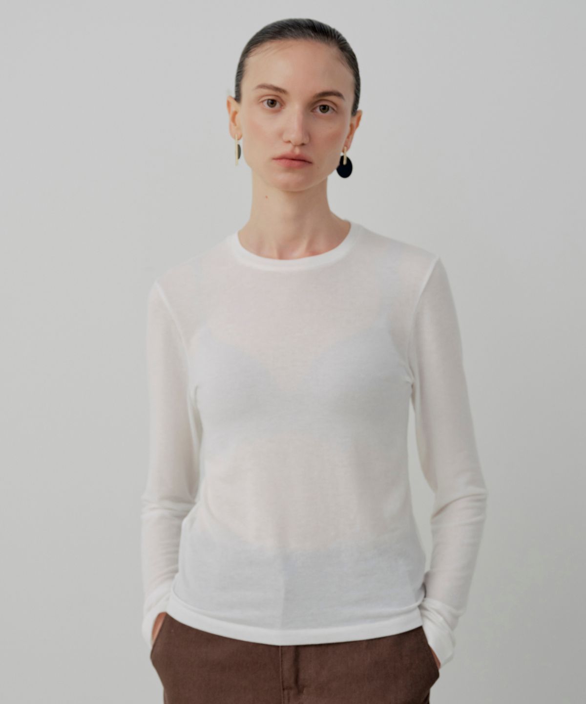 르세지엠(LESEIZEME) Basic Wool Tencel Long T-Shirt - Ivory