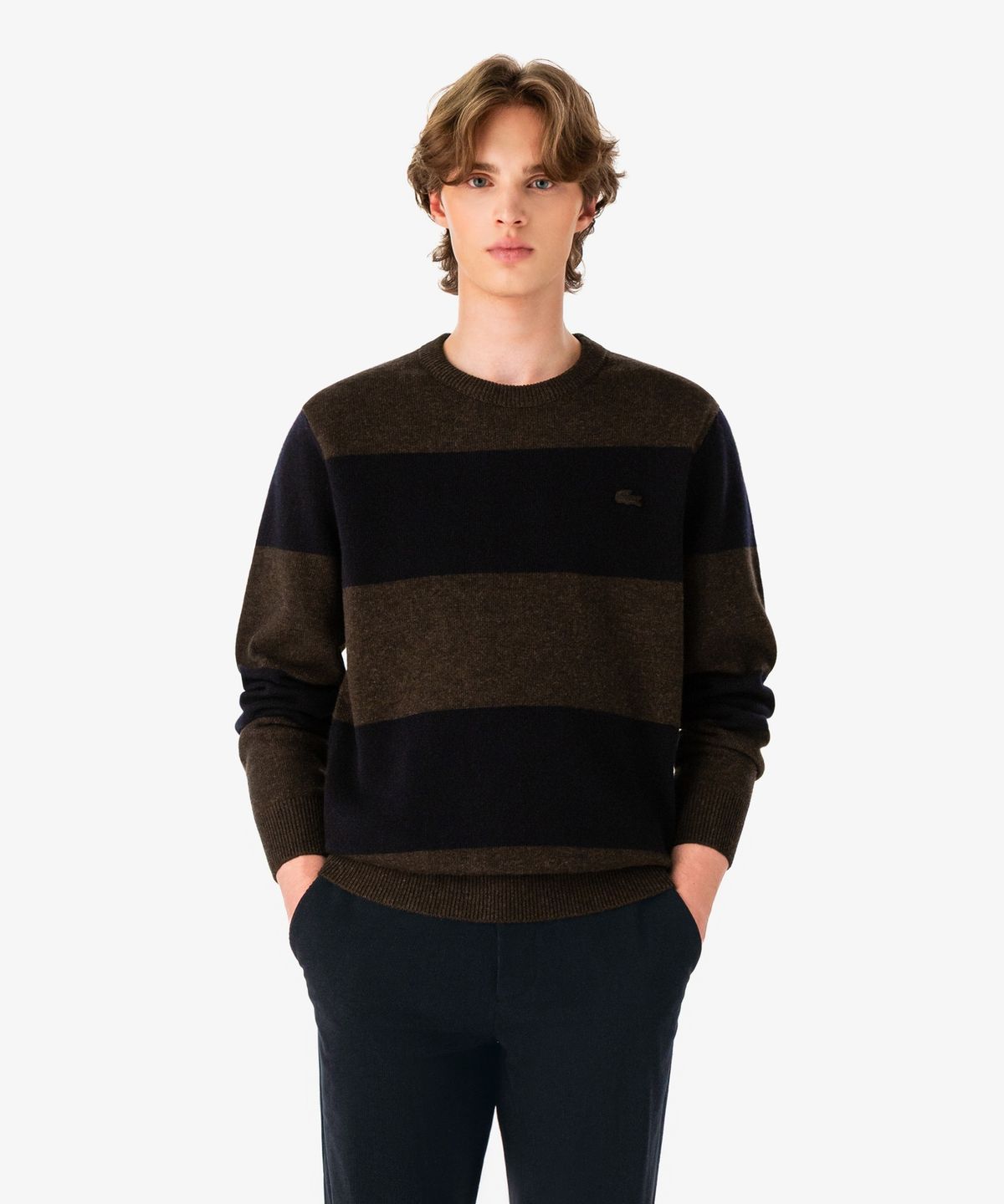 라코스테(LACOSTE) 남성 볼드 스트라이프 크루넥 풀오버 AH916E-56N DPD