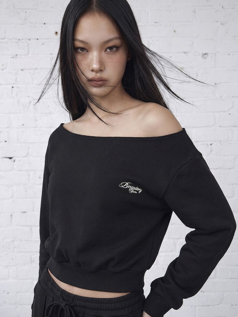 GLAM CUT OFF ONE SHOULDER SWEATSHIRT BLACK