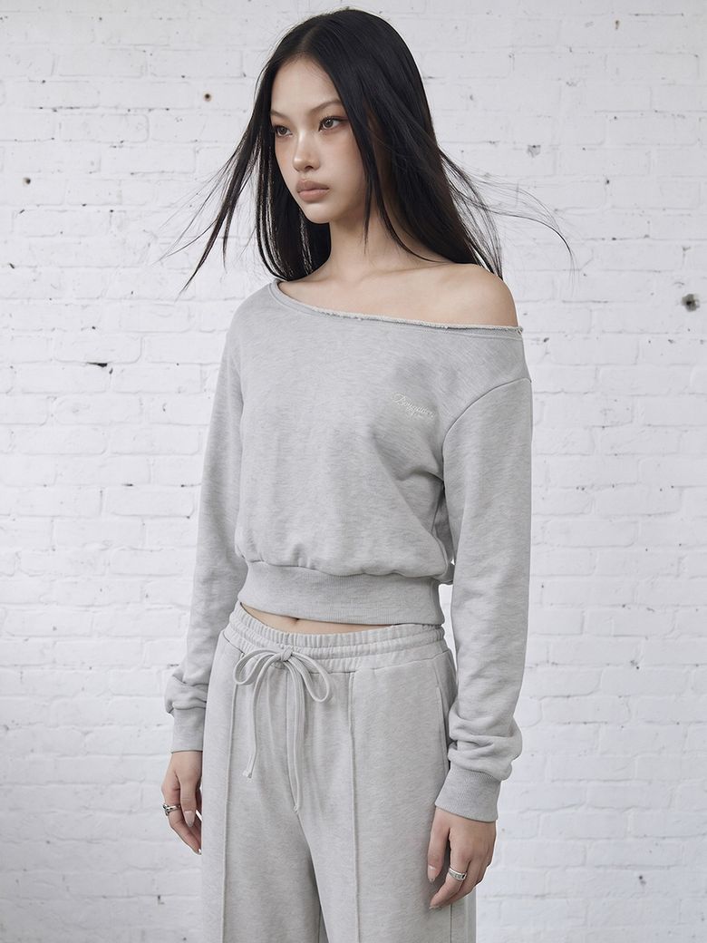GLAM CUT OFF ONE SHOULDER SWEATSHIRT MELANGE GRAY