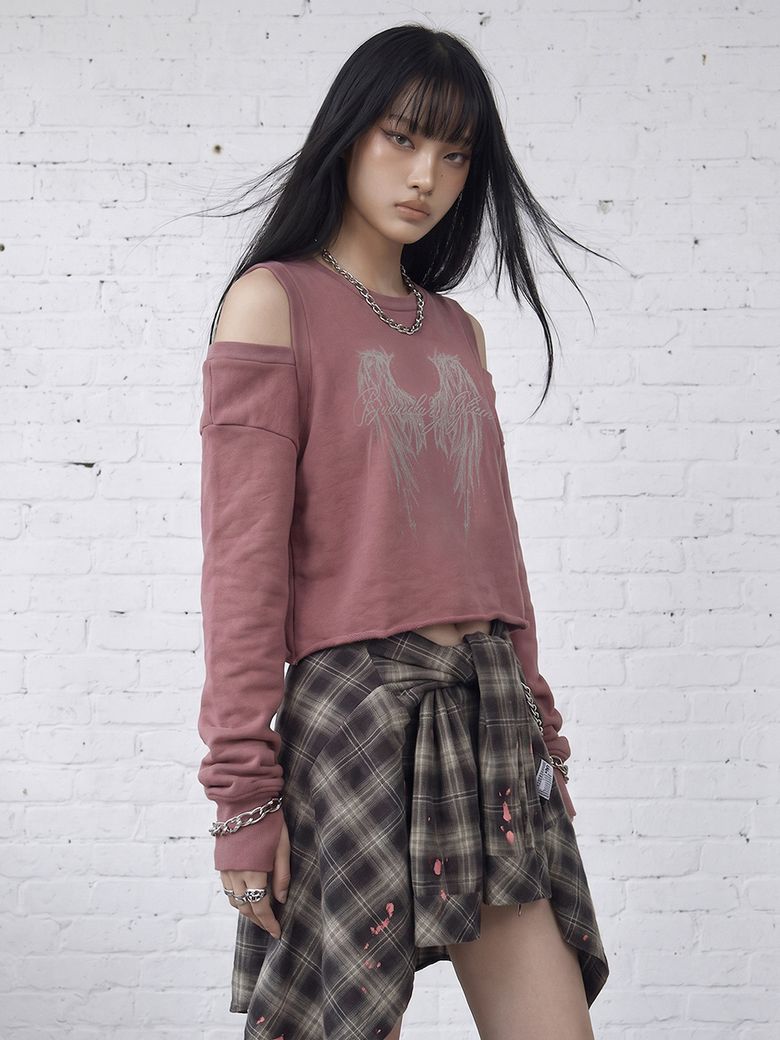 GLAM SHOULDER CUT OUT SWEATSHIRT BURGUNDY