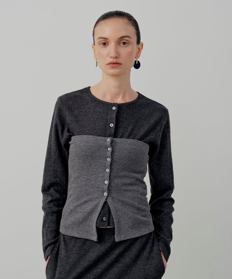 Basic Rib Button Bustier - Charcoal