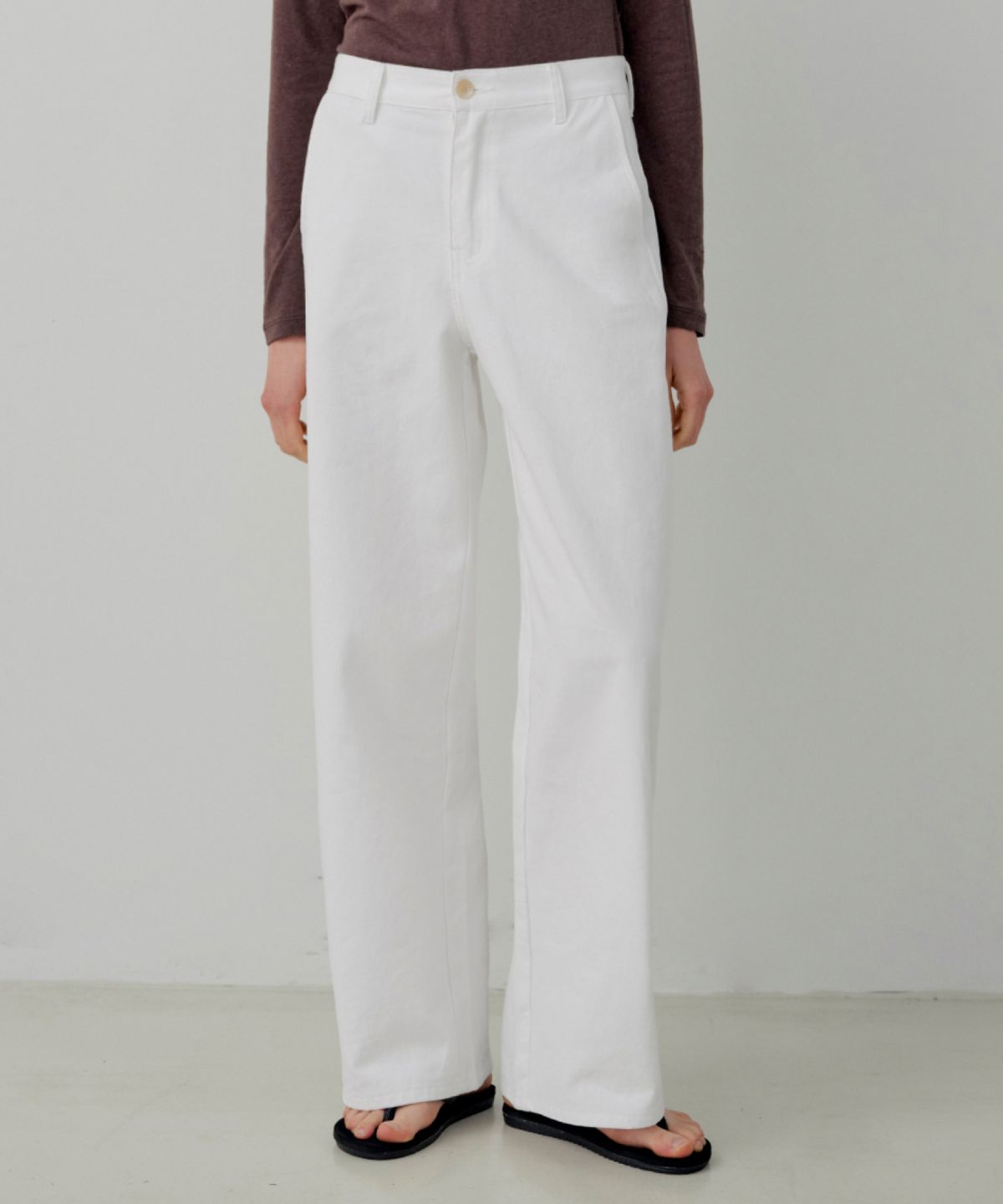 르세지엠(LESEIZEME) Basic Twill Cotton Semi Wide Pants - Ivory