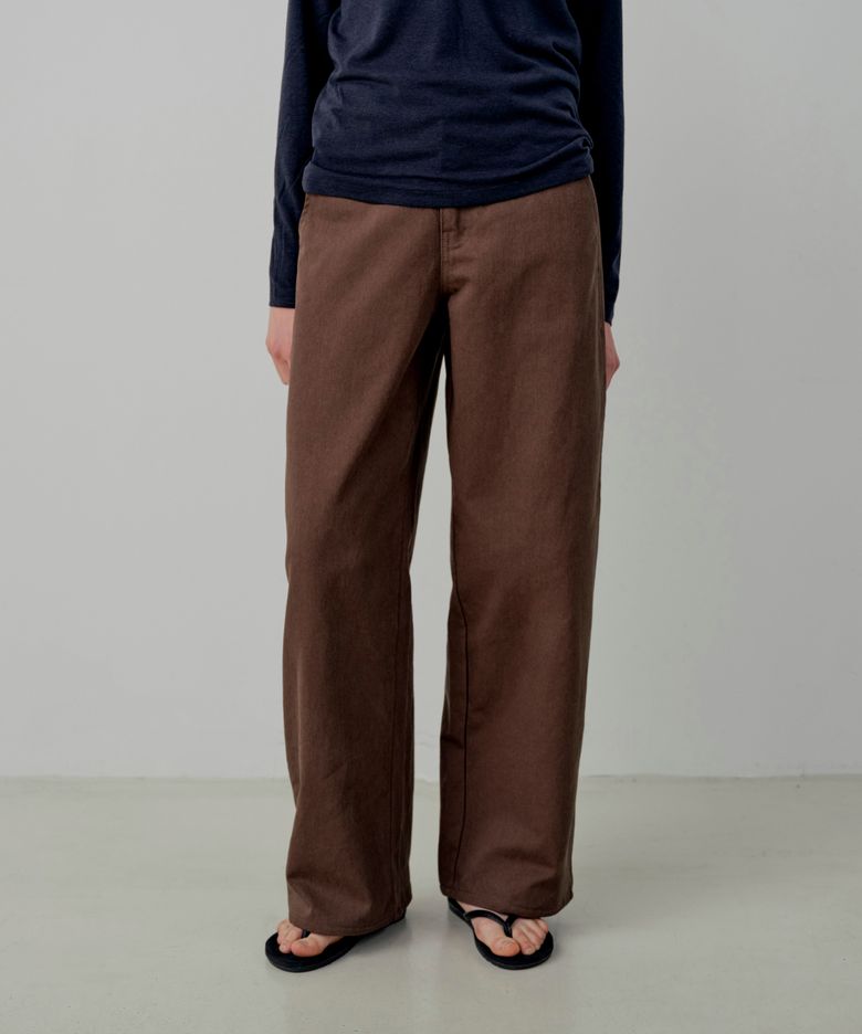 Basic Twill Cotton Semi Wide Pants - Brown