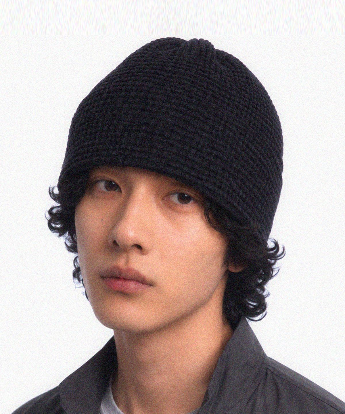 언더컨트롤(UNDERCONTROL) 모노톤 스트라이프 와플 니트 방한 숏비니 NO CUFF THICK WINTER HAT / BRUSHED BLOCK / PURPLE NAVY