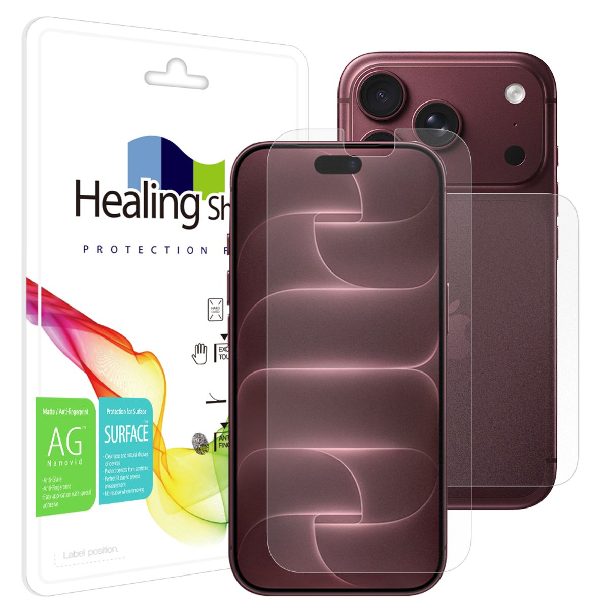 힐링쉴드(HEALINGSHIELD) 아이폰18 프로 저반사 지문방지 액정보호필름 1매 후면1매