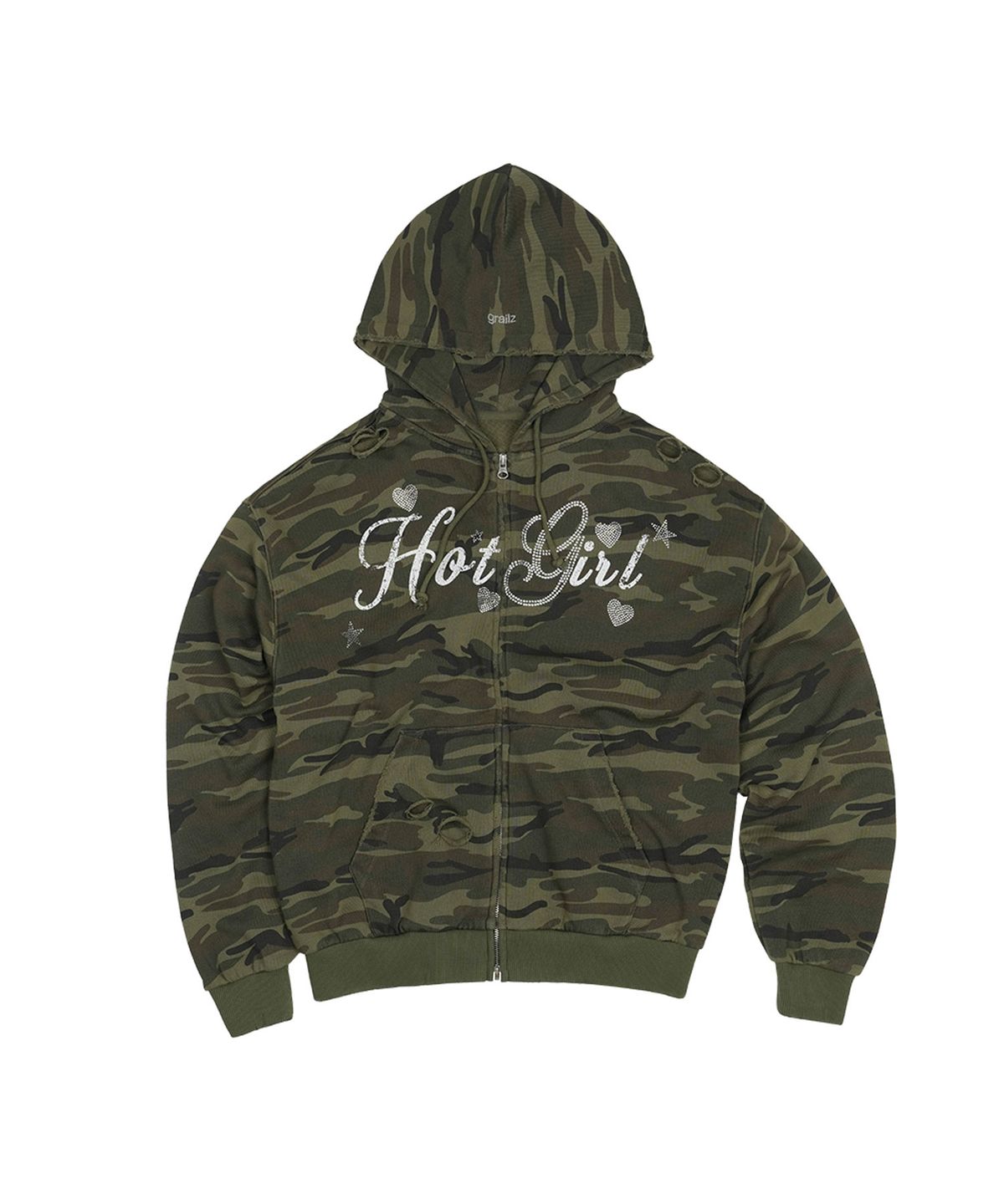 그레일즈(GRAILZ) HOT GIRL CRYSTAL ZIP HOODIE [CAMO]