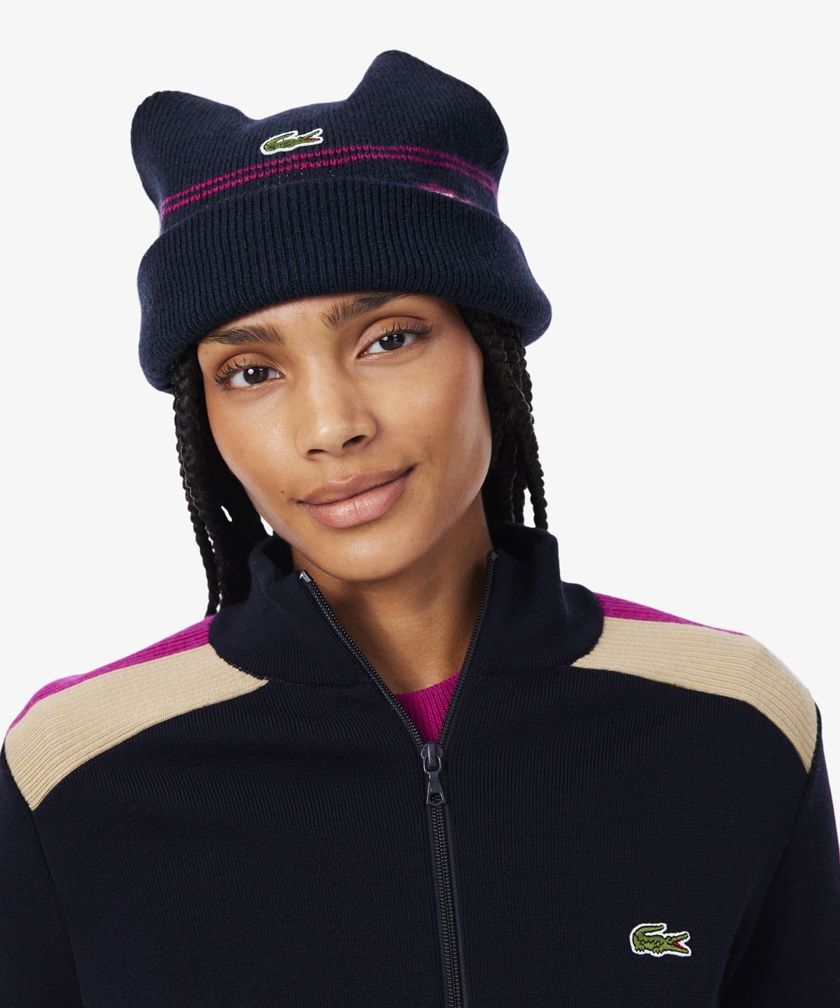 라코스테(LACOSTE) 여성 노르딕 그래픽 자카드 비니 RB9793-56N WG5
